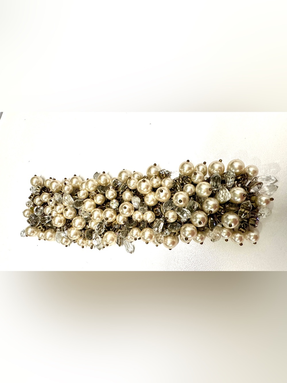 J. Crew Cluster chunky Pearl Clear Crystal Bracelet  with pouch